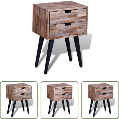 Cassetti in teak -  Comodino con 2 Cassetti in Legno di Recupero di Teak