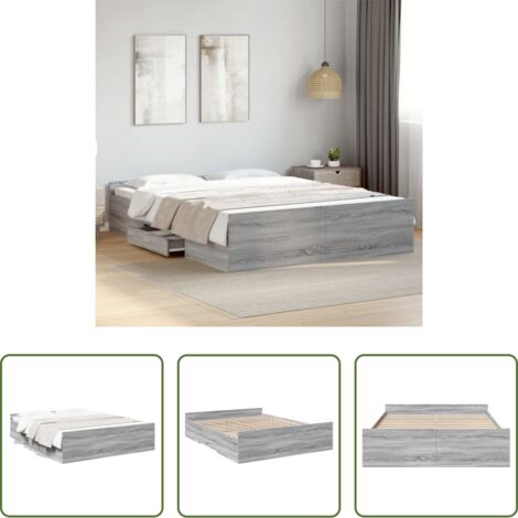 Cassetti letto -  Giroletto Cassetti Grigio Sonoma 140x200 cm Legno Multistrato