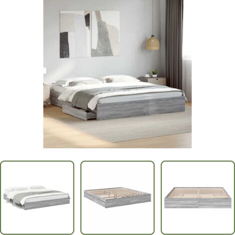 Cassetti letto -  Giroletto Cassetti Grigio Sonoma 180x200 cm Legno Multistrato