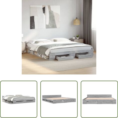 Cassetti letto -  Giroletto Cassetti Grigio Sonoma 180x200 cm Legno Multistrato