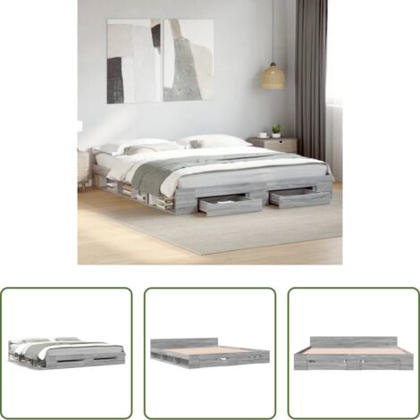 Cassetti letto -  Giroletto Cassetti Grigio Sonoma 200x200 cm Legno Multistrato