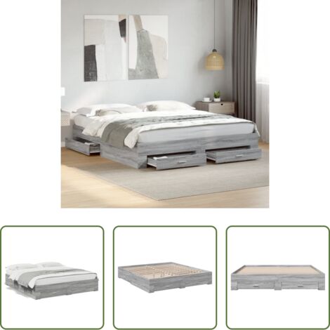 Cassetti letto -  Giroletto Cassetti Grigio Sonoma 200x200 cm Legno Multistrato