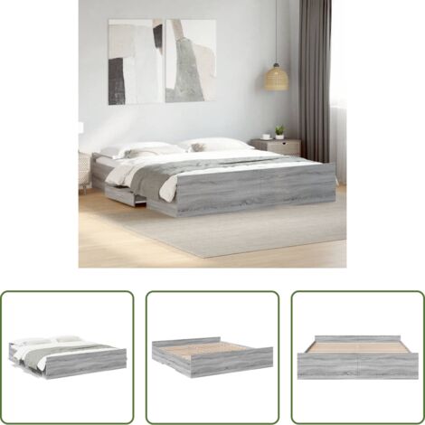 Cassetti letto -  Giroletto Cassetti Grigio Sonoma 200x200 cm Legno Multistrato