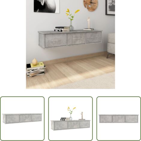 Cassetti -  Scaffale Cassetti Parete Grigio Cemento 88x26x18,5 Multistrato