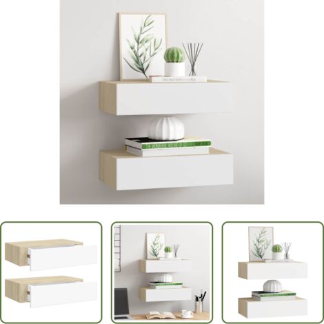 Cassetti -  Scaffali con Cassetti 2 pz Rovere e Bianco 40x23,5x10 cm in MDF