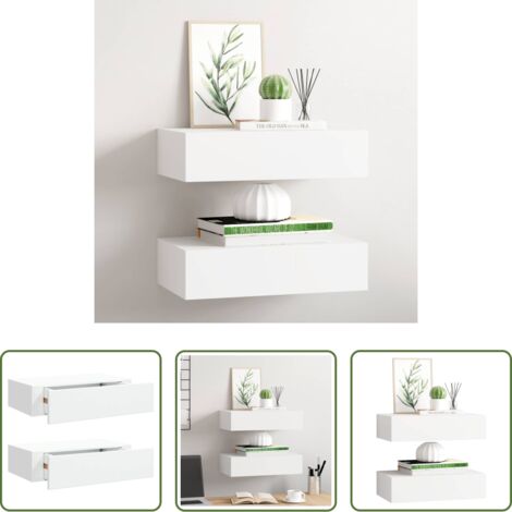 Cassetti -  Scaffali con Cassetti da Parete 2 pz Bianchi 40x23,5x10 cm MDF