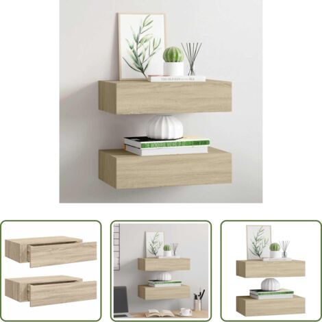 Cassetti -  Scaffali con Cassetti da Parete 2 pz Rovere 40x23,5x10 cm MDF