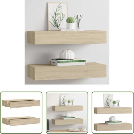 Cassetti -  Scaffali con Cassetti da Parete 2 pz Rovere 60x23,5x10 cm MDF