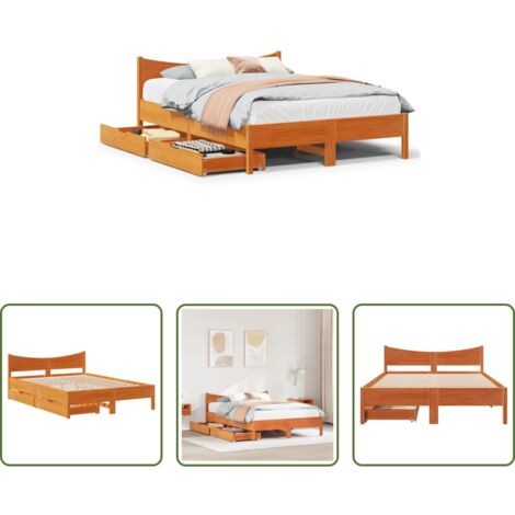 Cassetti sotto letto -  Giroletto Cassetti Marrone Cera 120x200 cm Legno Massello Pino