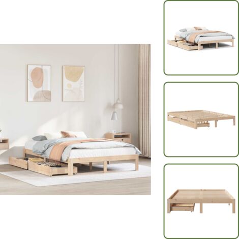Cassetti sotto letto - vidaXL Giroletto con Cassetti 140x190 cm in Legno Massello di Pino - Letto con ruote