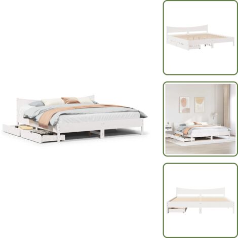 Cassetti sotto letto - vidaXL Giroletto con Cassetti Bianco 180x200 cm Legno Massello di Pino - Letto in legno