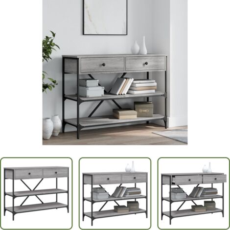 Cassetti -  Tavolino Consolle Cassetti e Ripiani Grigio Sonoma Multistrato