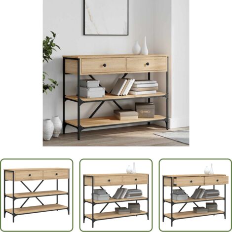 Cassetti -  Tavolino Consolle Cassetti e Ripiani Rovere Sonoma Multistrato