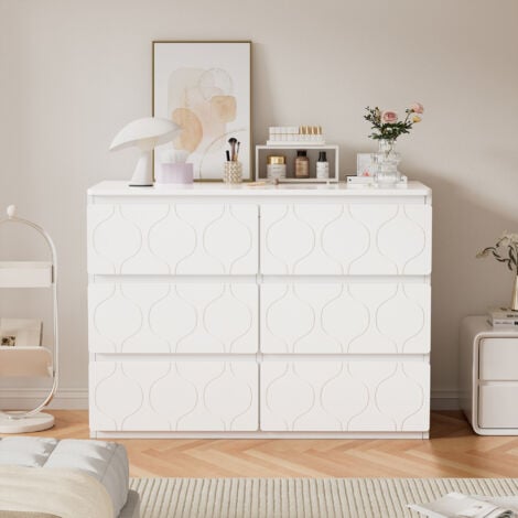 Cassettiera 110x40x75cm con 6 cassetti, credenza, mobiletto bagno, soggiorno/camera da letto, MDF, bianco