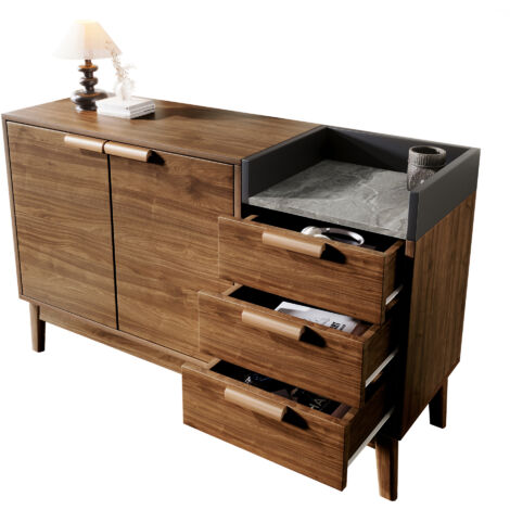 Cassettiera 120x40x77 cm, 3 cassetti e 2 Ante, Piedi in Legno, Struttura Resistente, Legno e Metallo, Rovere Scuro
