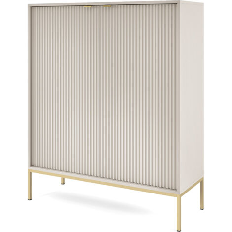 Cassettiera: 2 cassetti, 2 ante, Nero, Nero, 104 x 83 x 39 cm, maniglie dorate