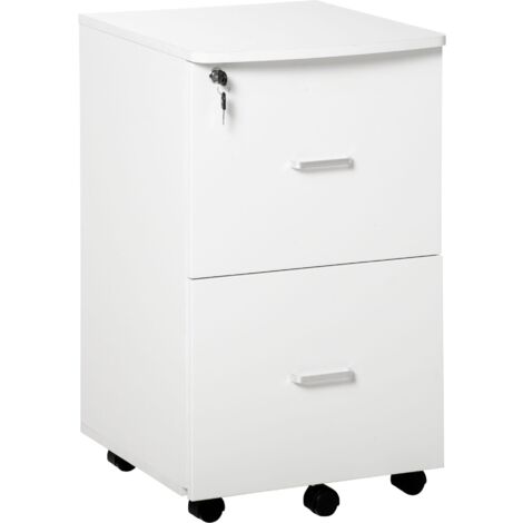Cassettiera 2 Cassetti da Ufficio 43x45x72 cm con Ruote in MDF e Truciolato Bianco