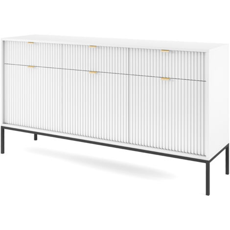 Cassettiera: 3 cassetti, 3 ante, labrador, Nero, 154 x 83 x 39 cm, maniglie dorate