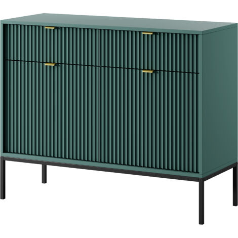 Cassettiera: 3 cassetti, 3 ante, Rovere Vincenza, Nero, 154 x 83 x 39 cm, maniglie nere