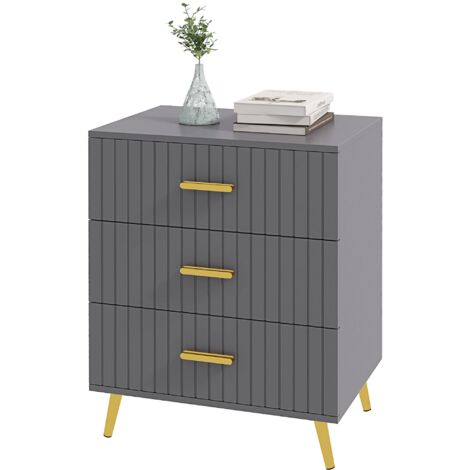 Cassettiera 3 Cassetti Design Moderno 60x40x71,5 cm in Legno e Alluminio Oro e Grigio Scuro