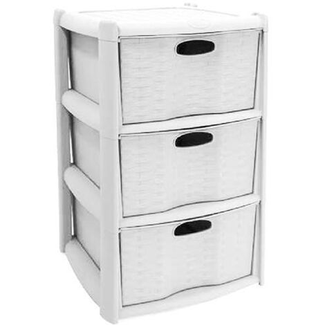 CASSETTIERA 3 CASSETTI L40 P40 H60CM RATTAN BIANCO