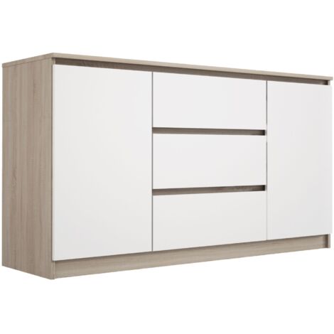 Cassettiera 3 cassetti, Nero Opaco / Rovere Wotan, 70 x 79 x 39 cm