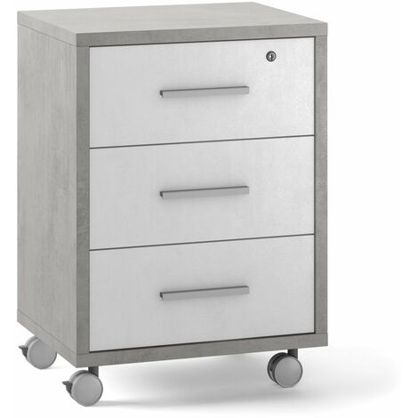 Cassettiera 3 Cassetti su Ruote 51x71x41 cm Cemento/Ossido Bianco