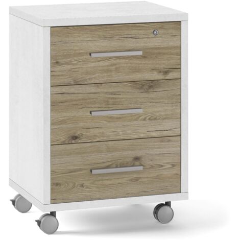 Cassettiera 3 Cassetti su Ruote 51x71x41 cm Ossido Bianco/Rovere Naturale
