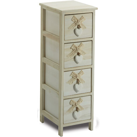 Cassettiera 4 Cassetti 26X32X81 cm in Legno con Cuore