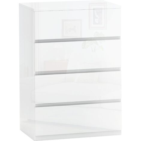 Cassettiera 4 Cassetti 55x33x80 cm Design Moderno Antiribaltamento Bianco Lucido