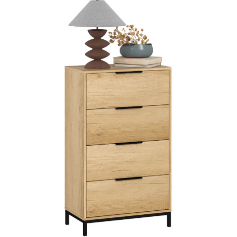 Cassettiera 4 Cassetti Antiribaltamento 62x35x105 cm in Legno e Metallo Marrone scuro