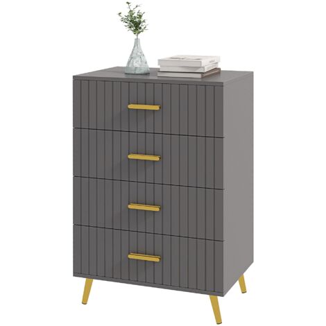 Cassettiera 4 Cassetti Design Moderno 60x40x90 cm in Legno e Alluminio Oro e Grigio Scuro