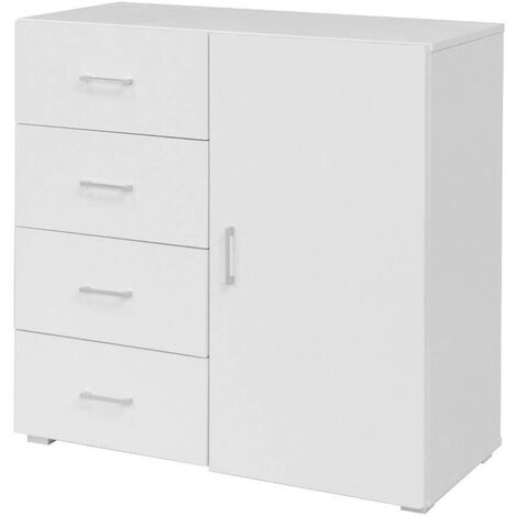 Cassettiera 4 Cassetti e Anta 90x41x87 cm in MDF Bianco