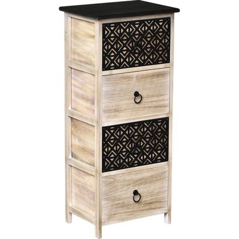 Cassettiera 4 cassetti in paulownia mdf con maniglie tonde in metallo -naturel inciso nero - Tendance