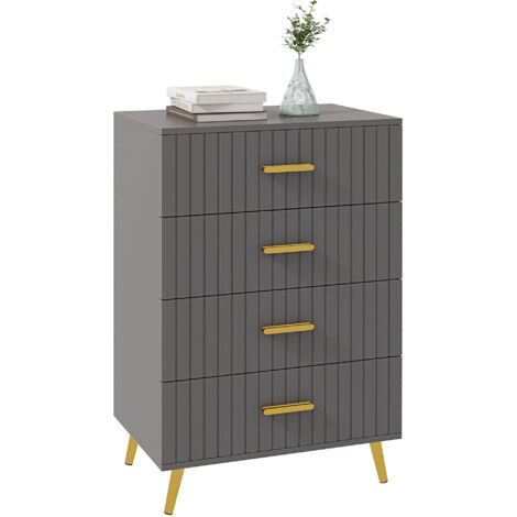 Cassettiera 4 Cassetti Moderna  e Alluminio, 60x40x90 cm, Oro e Grigio Scuro