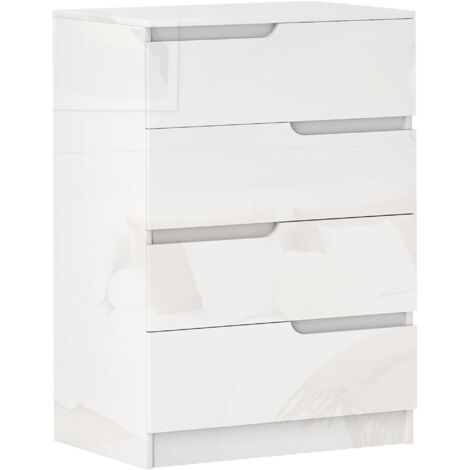 Cassettiera 4 Cassetti Moderna e Minimal in Legno, 60x40x85 cm, Bianco Lucido
