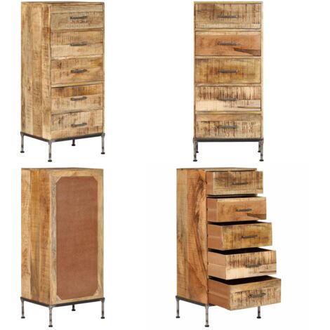 Cassettiera 45x35x106 cm in Legno Massello di Mango - Cassettiera vintage - Cassettiera in legno massello