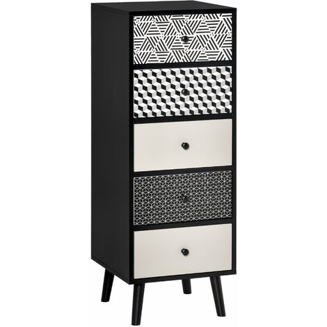 Cassettiera 5 Cassetti 39,5x39,5x110 cm in MDF Nera e Grigia