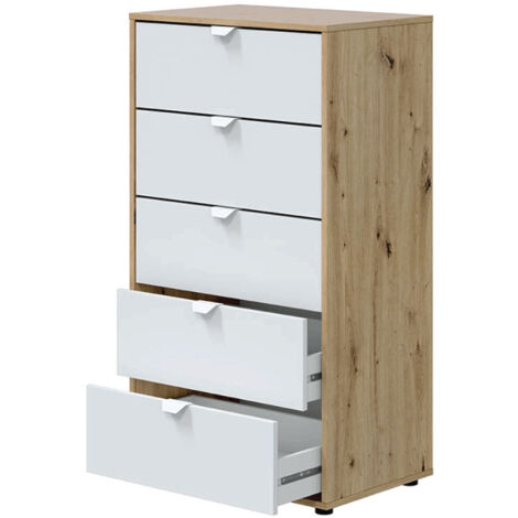 Cassettiera 5 cassetti 60 X 40 X 109 cm rovere nodi bianco opaco 017855W