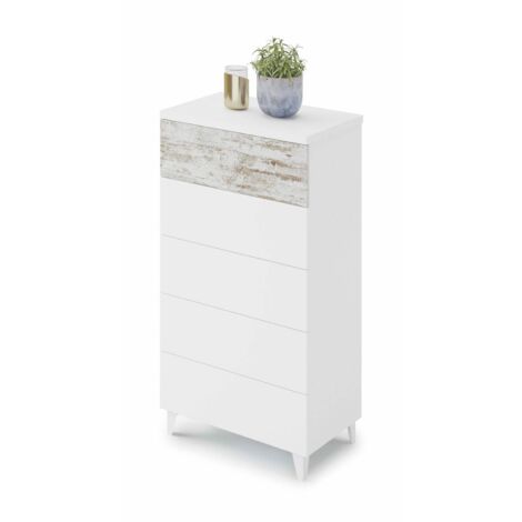 Cassettiera 5 cassetti 61 X 40 X 118 cm BIANCO VINTAGE camera da letto 037835A