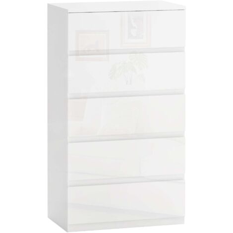 Cassettiera 5 Cassetti Antiribaltamento 55x33x100 cm Bianco Lucido