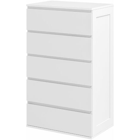 Cassettiera 5 Cassetti  con Maniglie Scanalate 60x38x100 cm in Legno Bianco