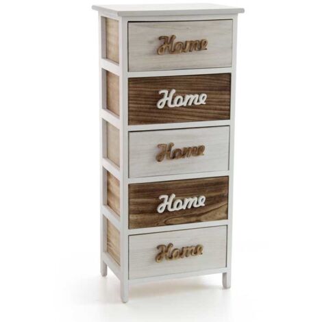 Cassettiera 5 cassetti home bianca e noce 40x29xh.90 cm