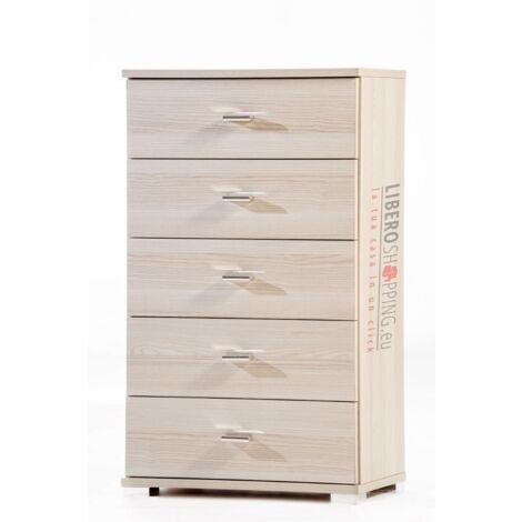 Cassettiera 5 cassetti in legno 53x91h cm Rovere