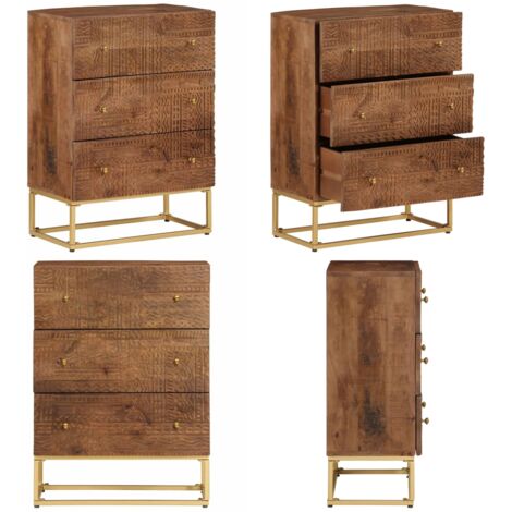 Cassettiera 55x30x76 cm in Legno Massello di Mango e Ferro - Cassettiera in ferro - Cassettiera in legno massello
