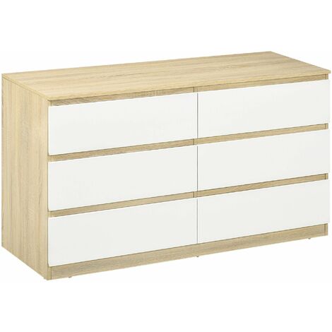 Cassettiera 6 Cassetti 135x48x77 cm in Legno Bianco e Colore Legno