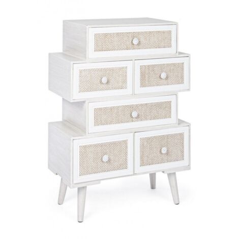 Cassettiera 6 Cassetti bianco Montiel in legno stile rustico