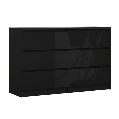 Cassettiera : 6 cassetti, Nero Opaco / Rovere Wotan, 138 x 39 x 79 cm