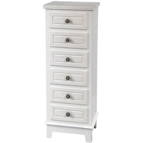 Cassettiera 6 cassetti Perla, 40x30x109 cm - bianco