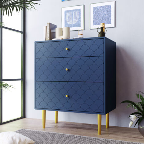 Cassettiera 75x40x89cm 3 cassetti capacità, elevata gambe 20cm, blu navy metallo per a camere da letto e a tutti